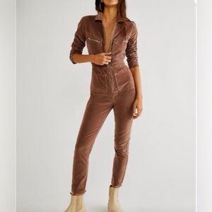 Free people Women's Brown corduroy Zip-Front Jumpsuit